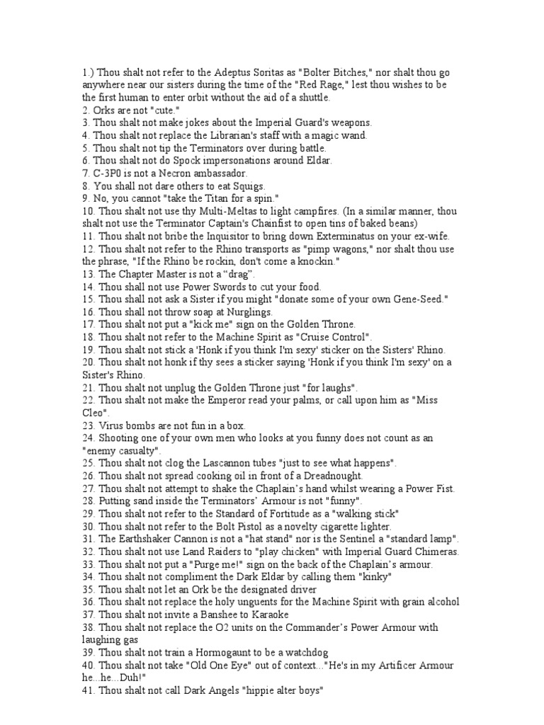 Space Marine Commandments | PDF