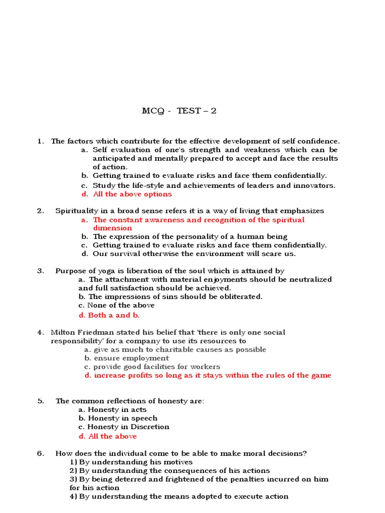 Ethics MCQ TEST 2 PDF Morality Professional Ethics