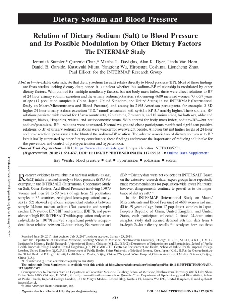 Dietary Sodium and Blood Pressure PDF Hypertension Nutrients