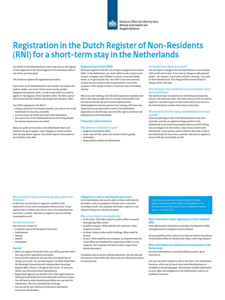 Registration in The Dutch Register of NonResidents (RNI) For A Short