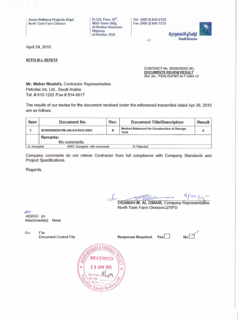 Storage Tank Construction Method Statement | PDF | Welding | Construction