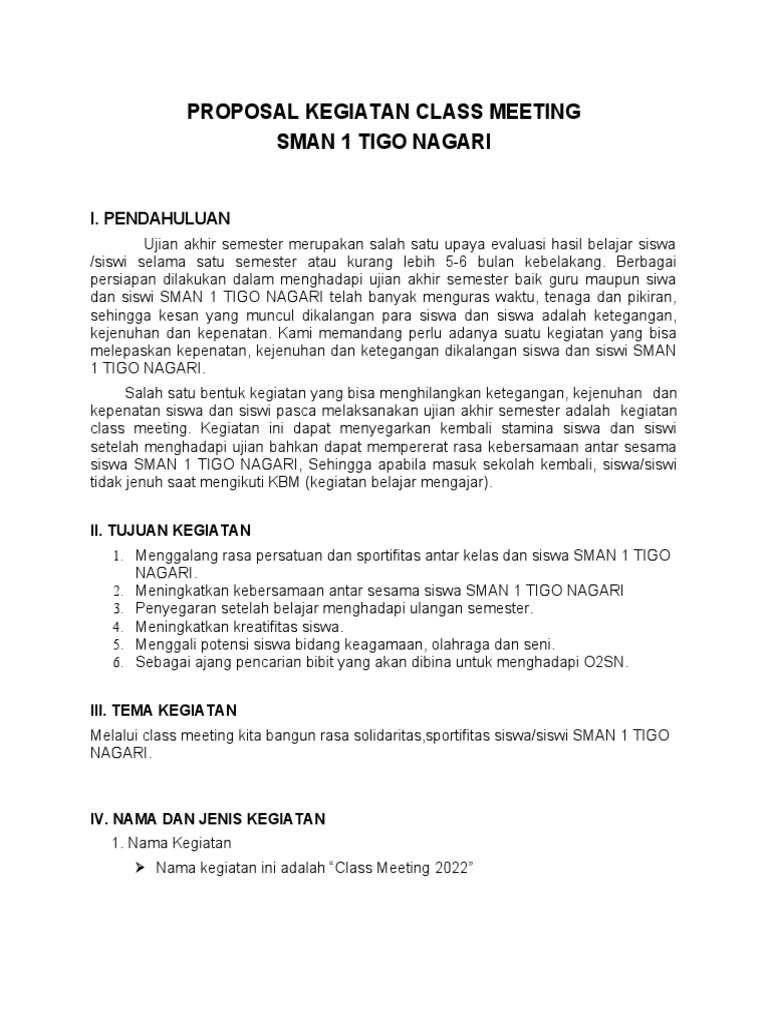 Class Meeting SMAN 1 Tigo Nagari 2021 | PDF