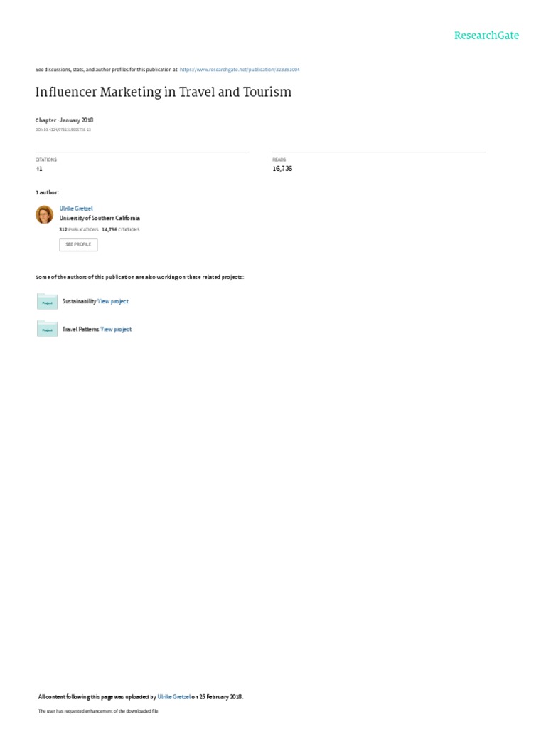 Influencer Marketing in Travel and Tourism PDF Popular Culture