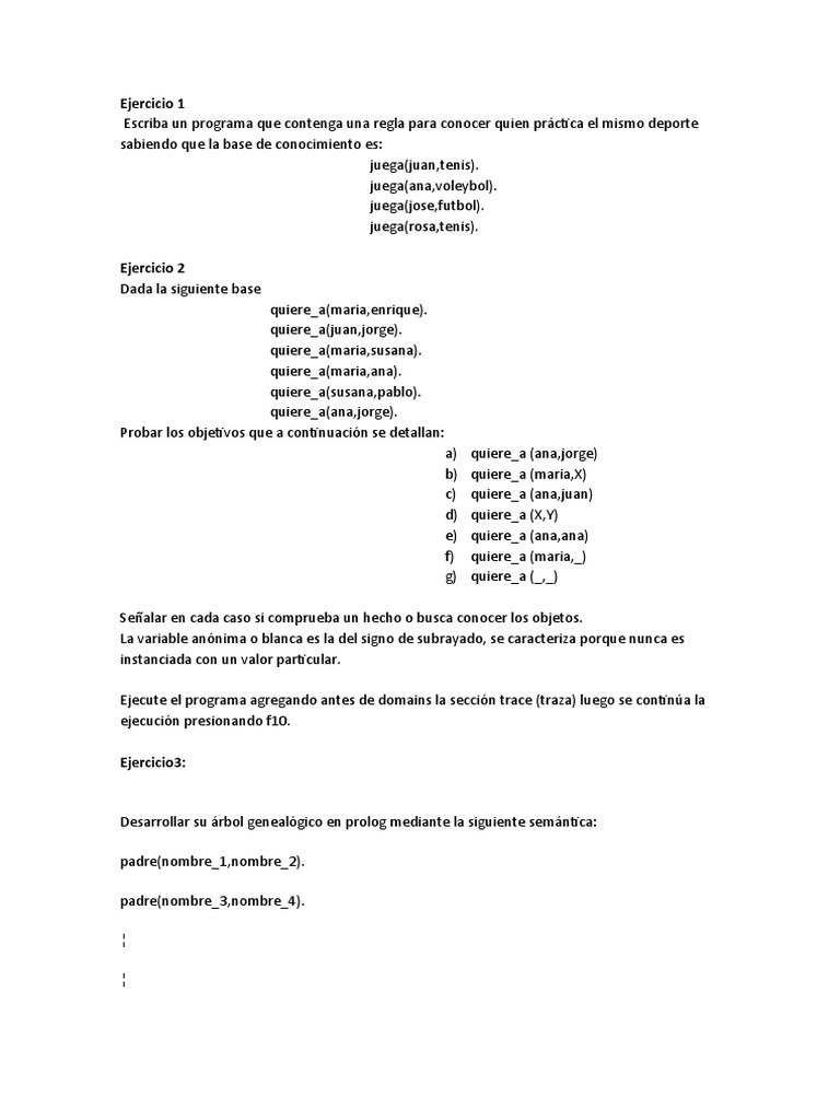 Ejercicios de Prolog y árbol genealógico | PDF | Información ...