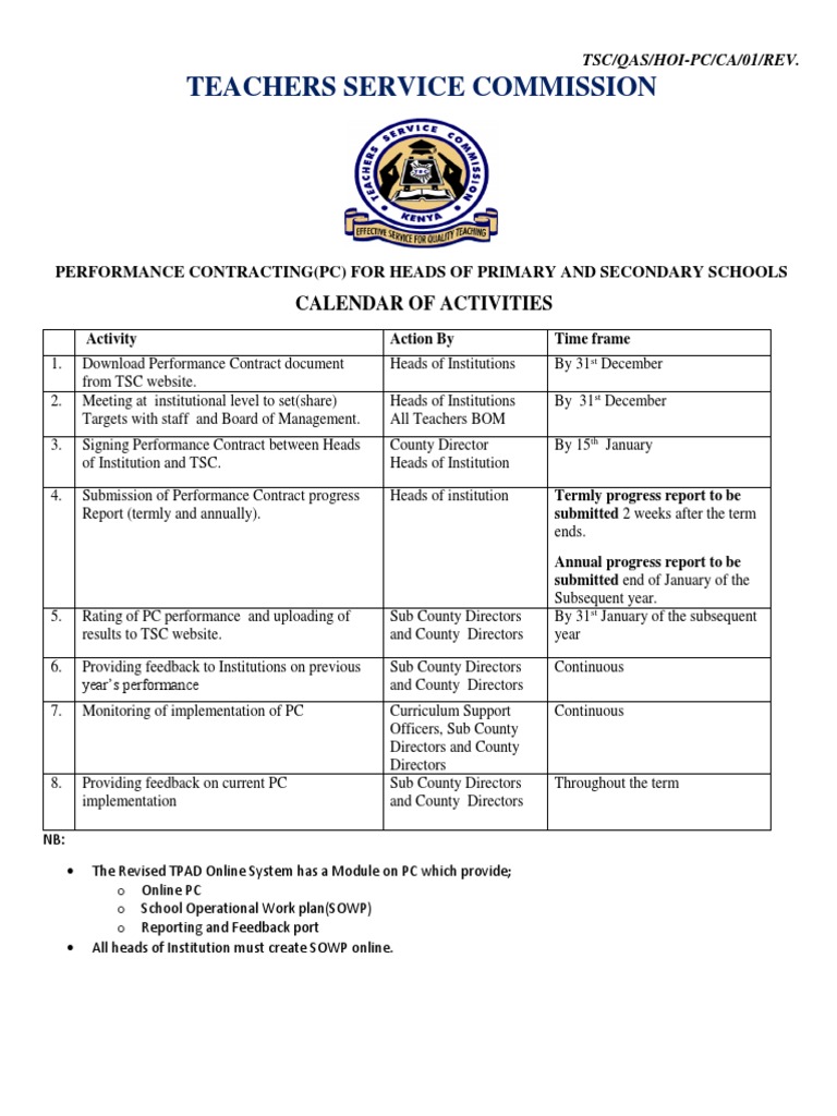 TSC Performance Contract Calendar 2025 | PDF | Computing