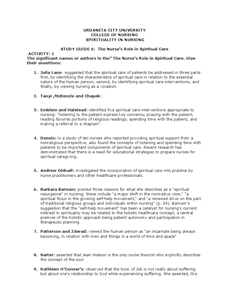 Spiritual Care in Nursing Study Guide | PDF | Nursing | Spirituality