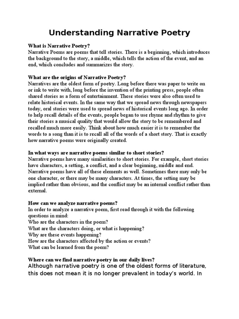 Short narrative poems that tell a story picture