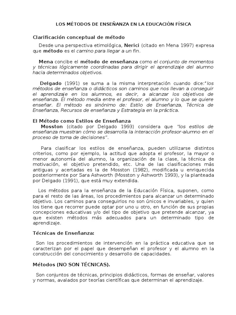 Los Métodos de Enseñanza en La Educación Física | PDF | Maestros ...