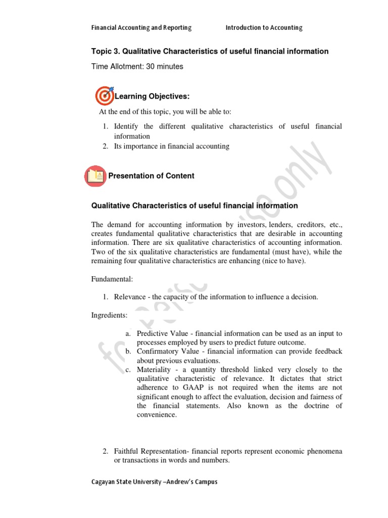 Topic 3. Qualitative Characteristics of Useful Financial Information