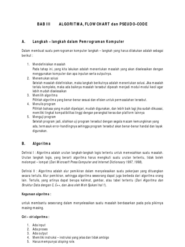 Bab Iii Algoritma Flowchart Dan Pseudo Code Pdf