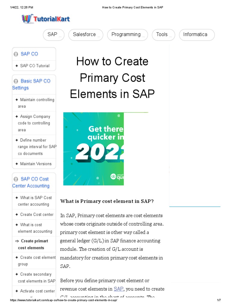How To Create Primary Cost Elements in SAP PDF Expense Cost