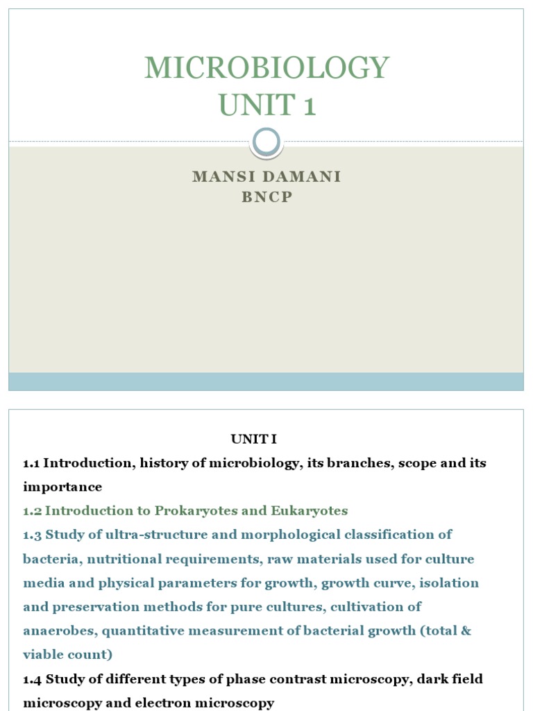 Micro Unit 1 | PDF | Microorganism | Cell (Biology)