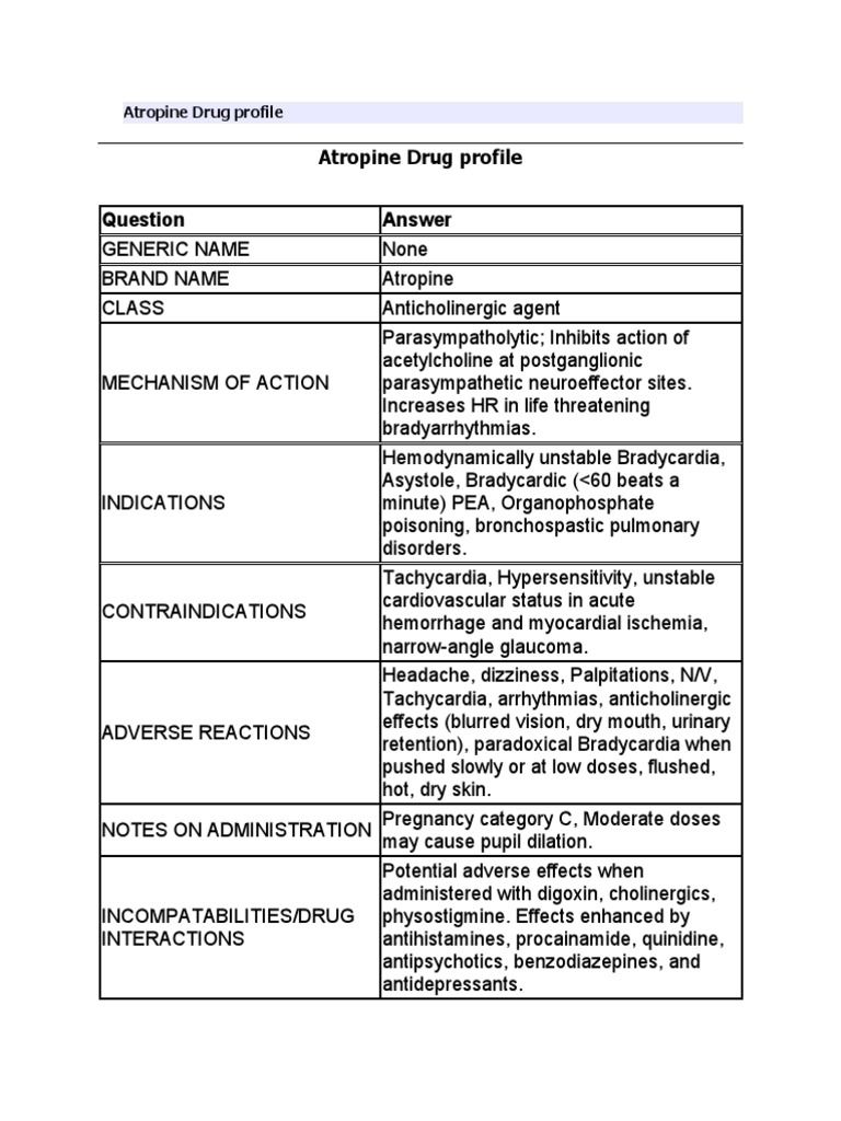 Atropine Drug Profile Pdf Pharmacology Drugs