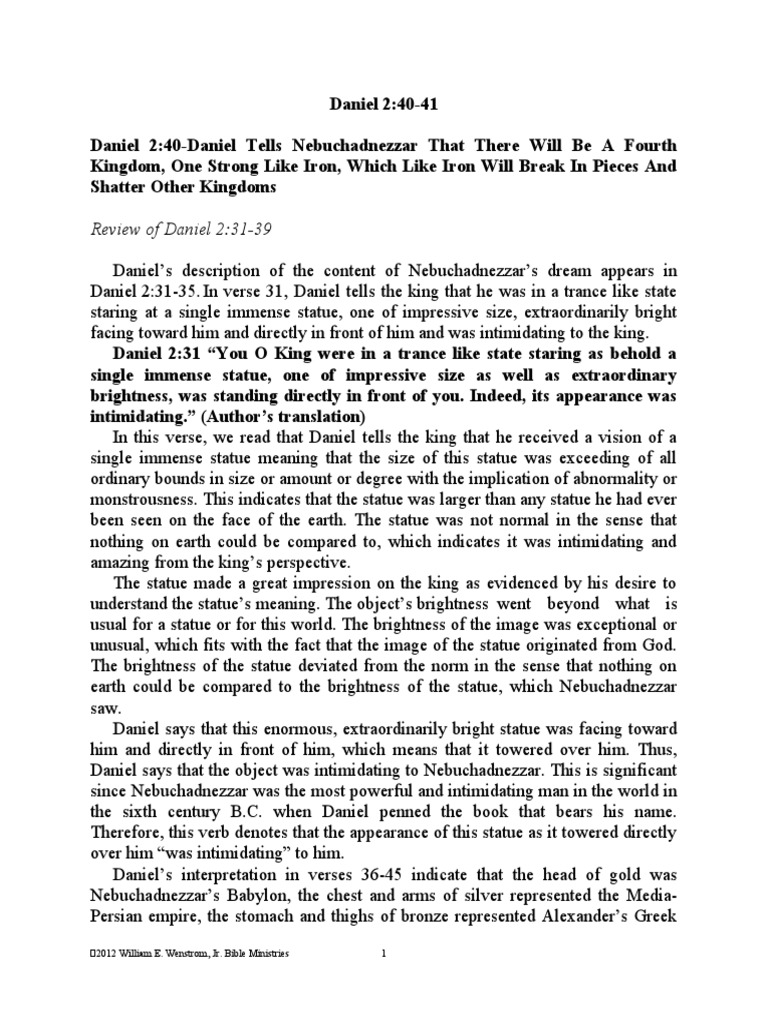 Review Of Daniel 2 31 39 ã2012 William E Wenstrom Jr Bible