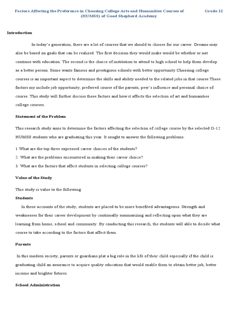 Factors affecting the preference in choosing college arts and