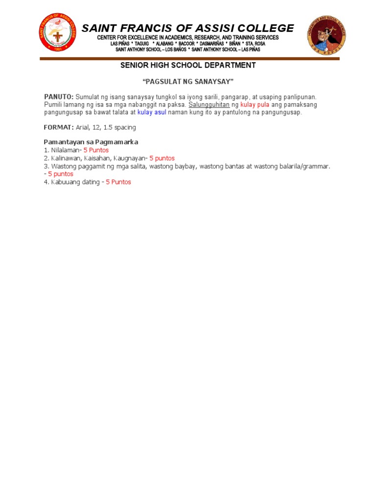 Humss Template - Pagsulat NG Sanaysay | PDF | Wellness