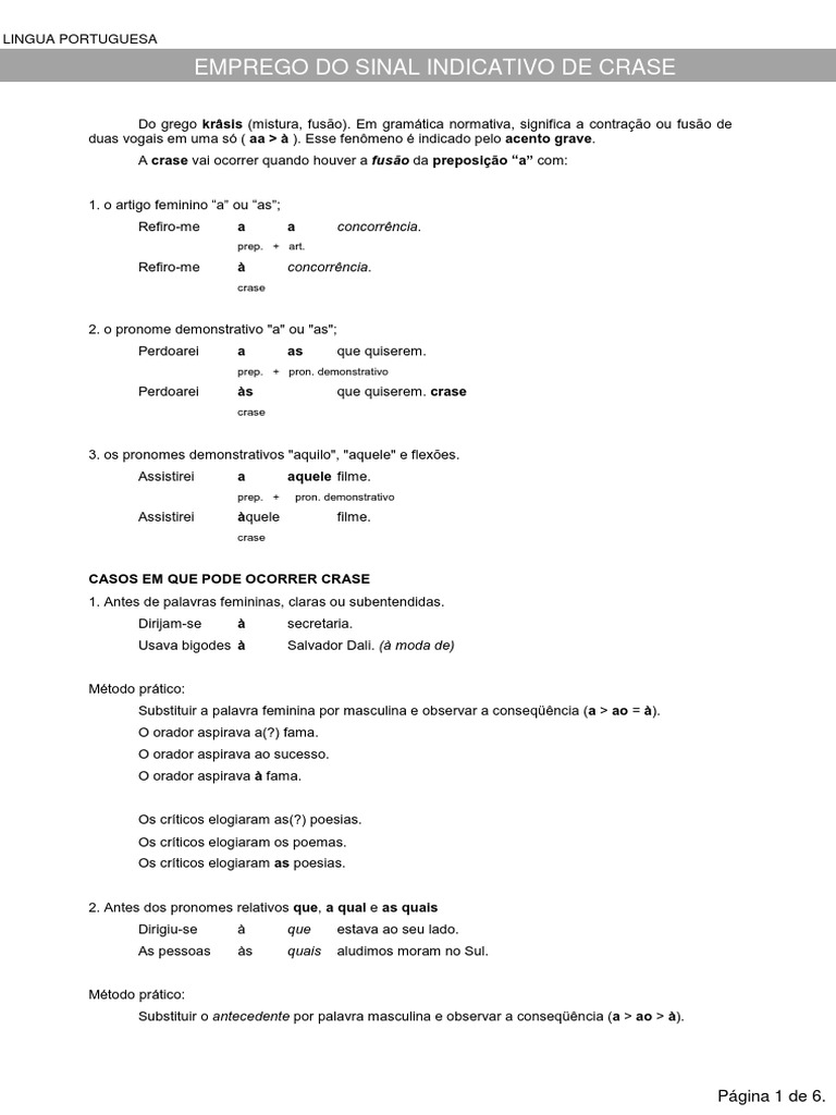 06 - Emprego Do Sinal Indicativo de Crase | PDF | Preposição e ...