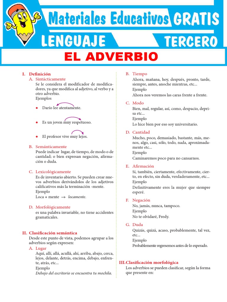 Clasificación y Ejemplos de Adverbios | PDF | Adverbio | Unidades ...