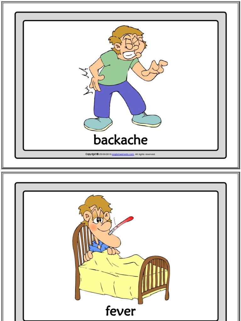 Health Problems Vocabulary Esl Printable Flashcards With Words For Kids ...