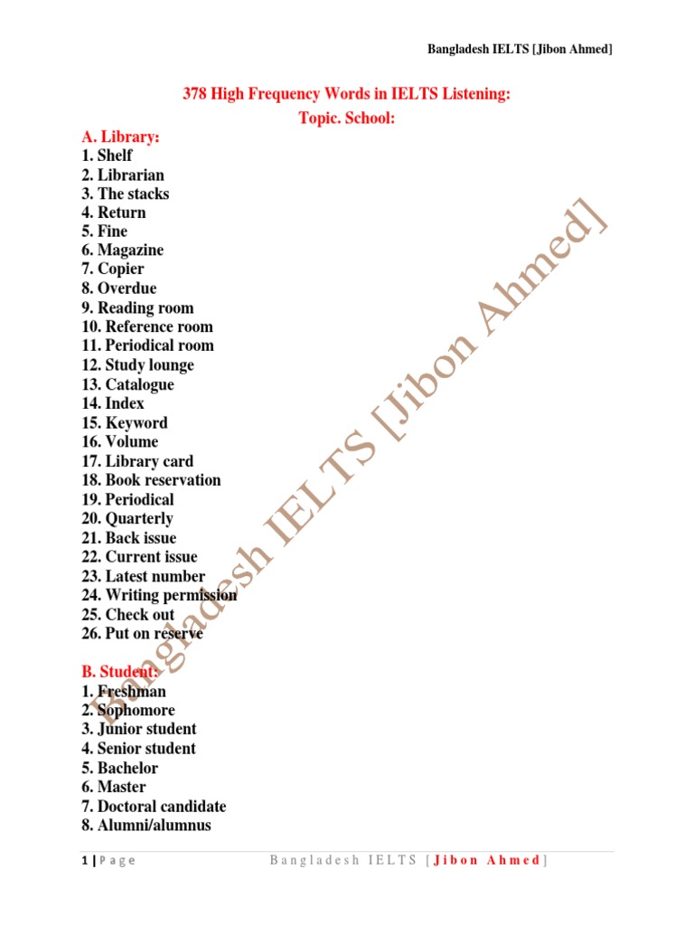 IELTS Listening Vocabulary Guide | PDF | Books | Libraries