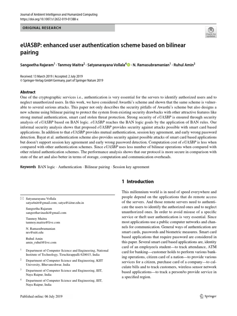Enhanced User Authentication Scheme Based On Bilinear | PDF | Password ...