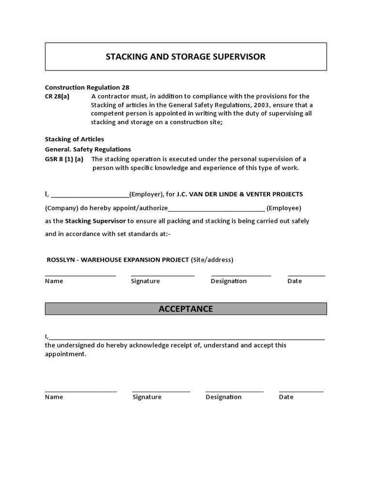 Stacking Supervisor Appointment Letter | PDF