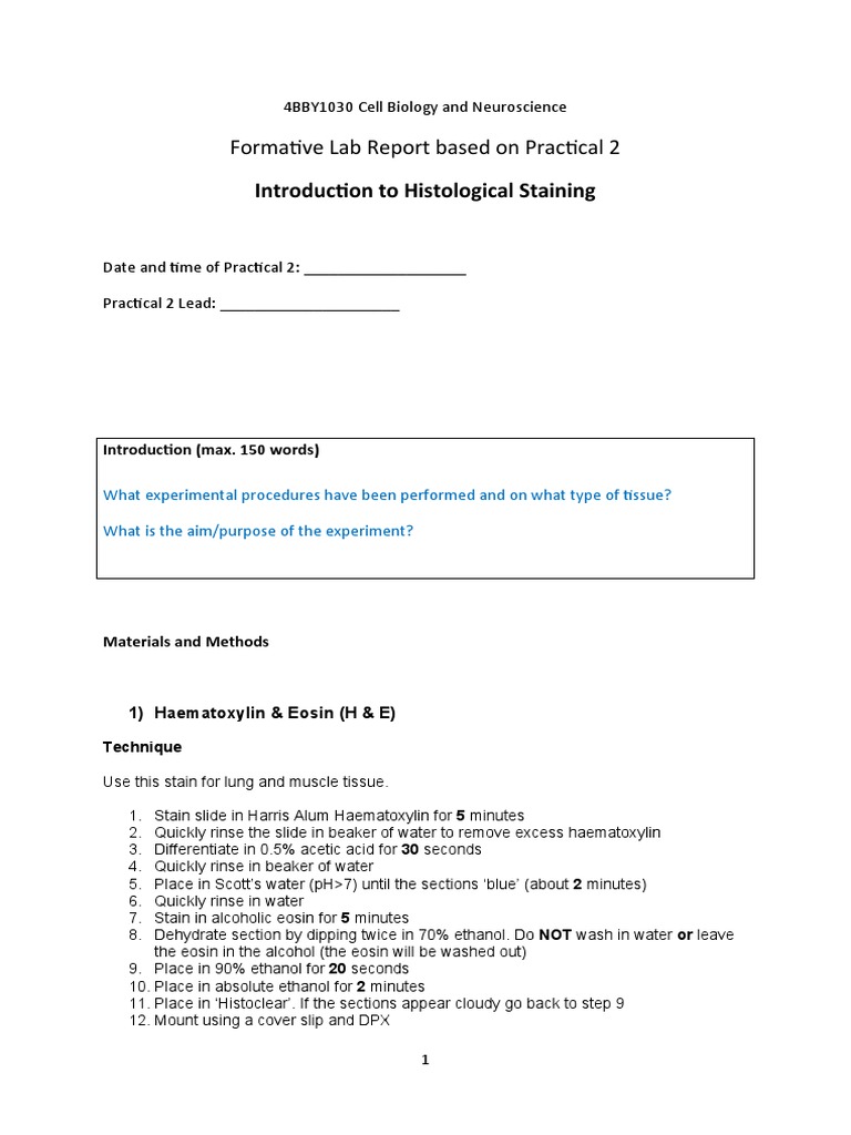 Lab Report Structure for Histology | PDF | Staining | Biotechnology