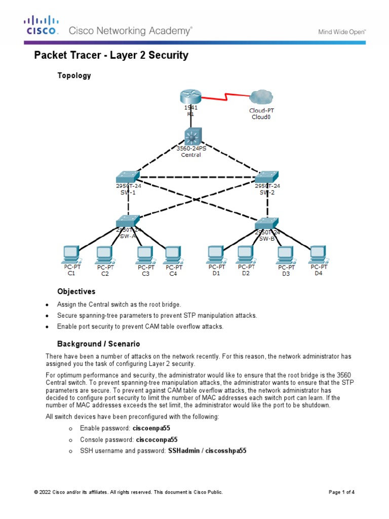 6.3.1.2 Packet Tracer - Layer 2 Security | PDF | Network Architecture ...