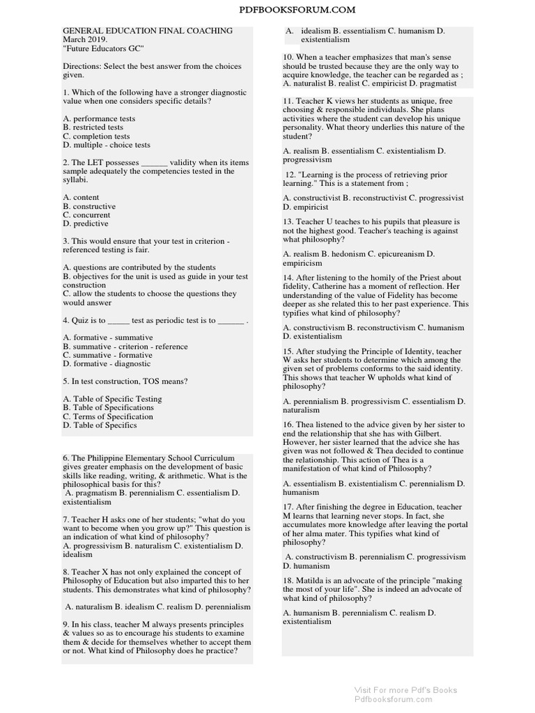 LET Exam Preparation Guide | PDF | Teachers | Constructivism ...