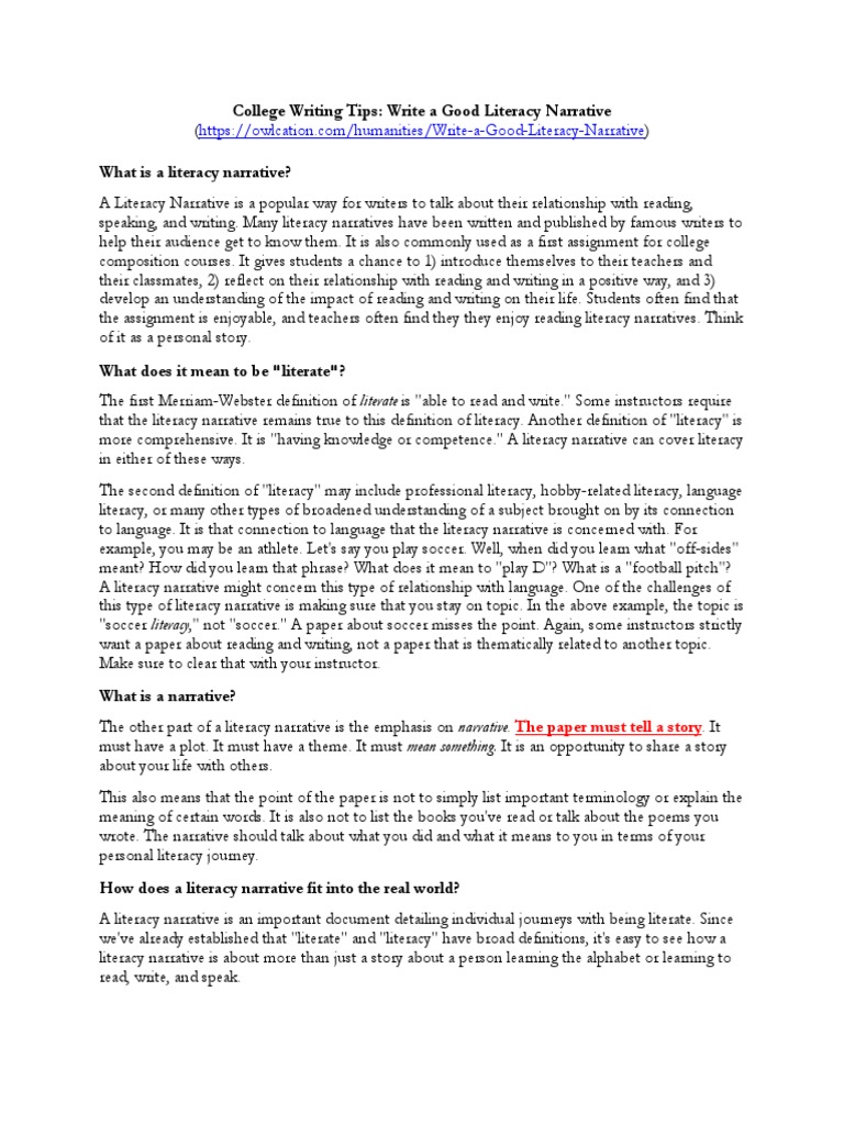 How To Write Good Literacy Narrative Pdf Literacy Narrative