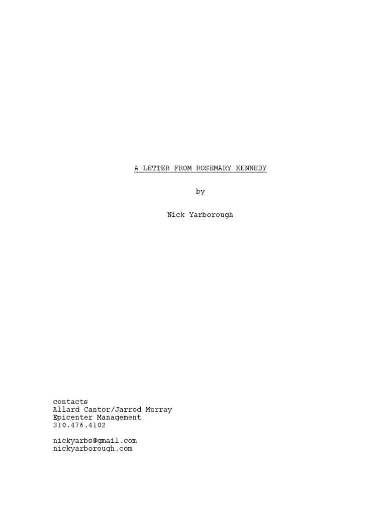 Letter From Rosemary Kennedy Nick Yarborough PDF Classroom