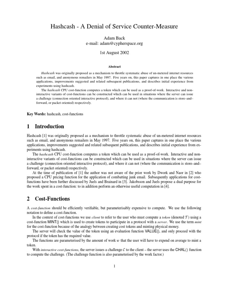 Understanding Hashcash Mechanism | PDF | Denial Of Service Attack ...