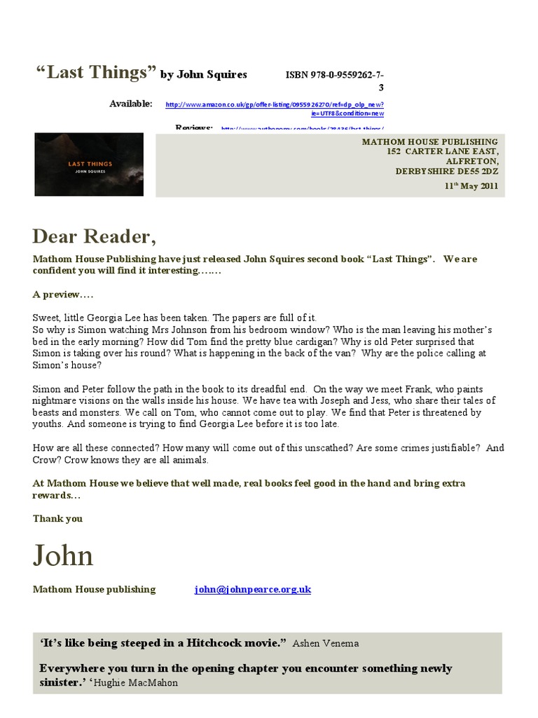 Last Things A Sinister Mystery Novel PDF