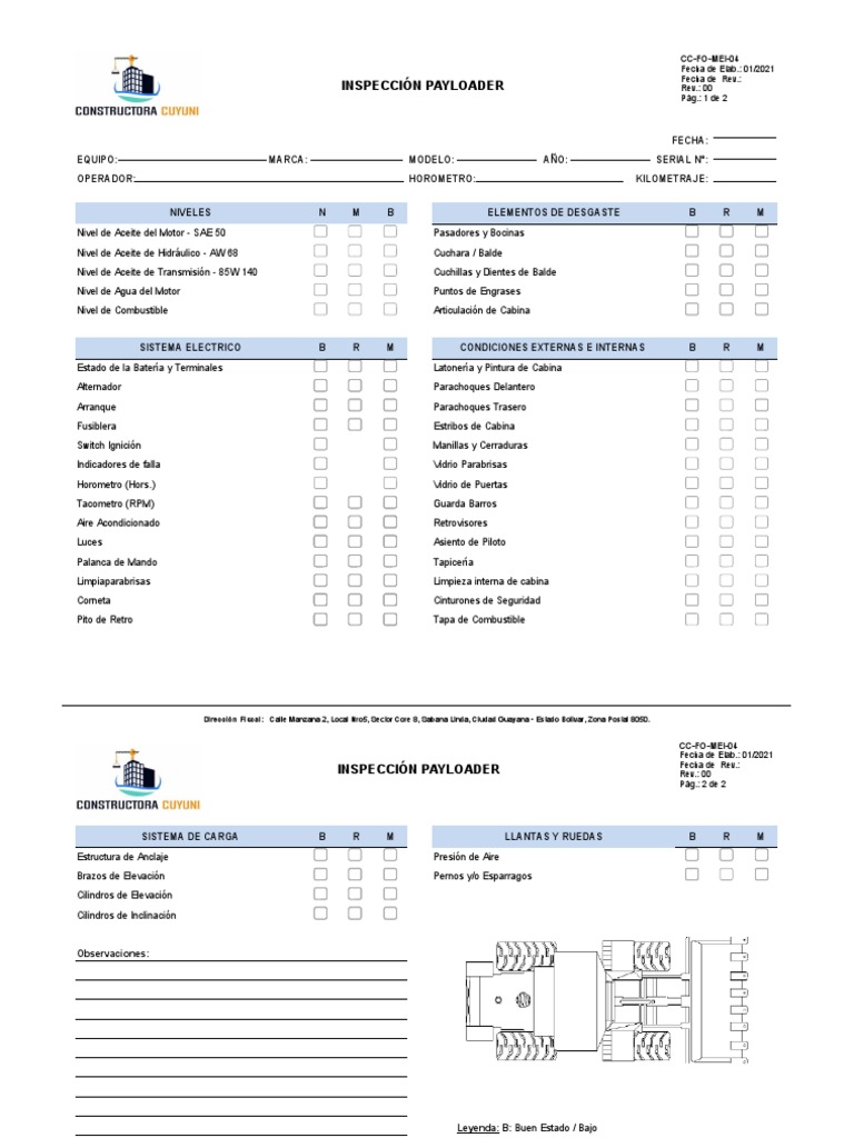 Inspección de Payloader: Informe Detallado | PDF | Vehículos de ruedas ...