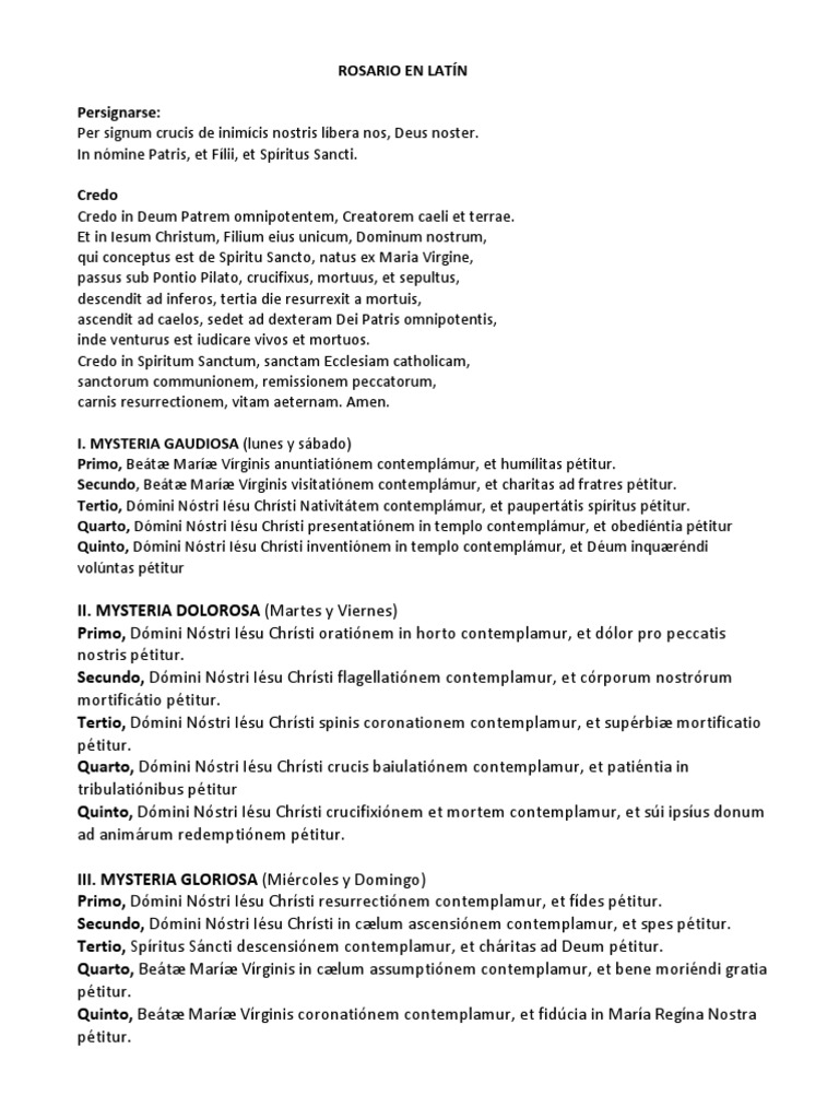 Guía - Rosario en Latín | PDF | Oración | Adoración Cristiana Y Liturgia