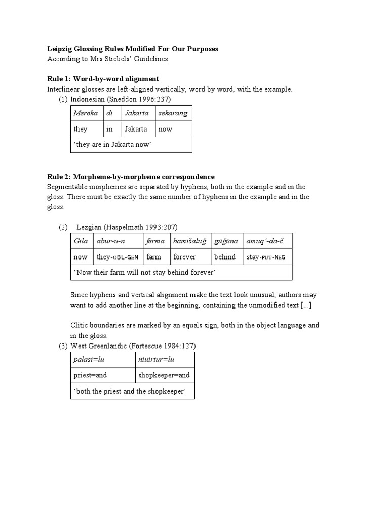 Leipzig Glossing Rules Modified For Our Purposes PDF Linguistic