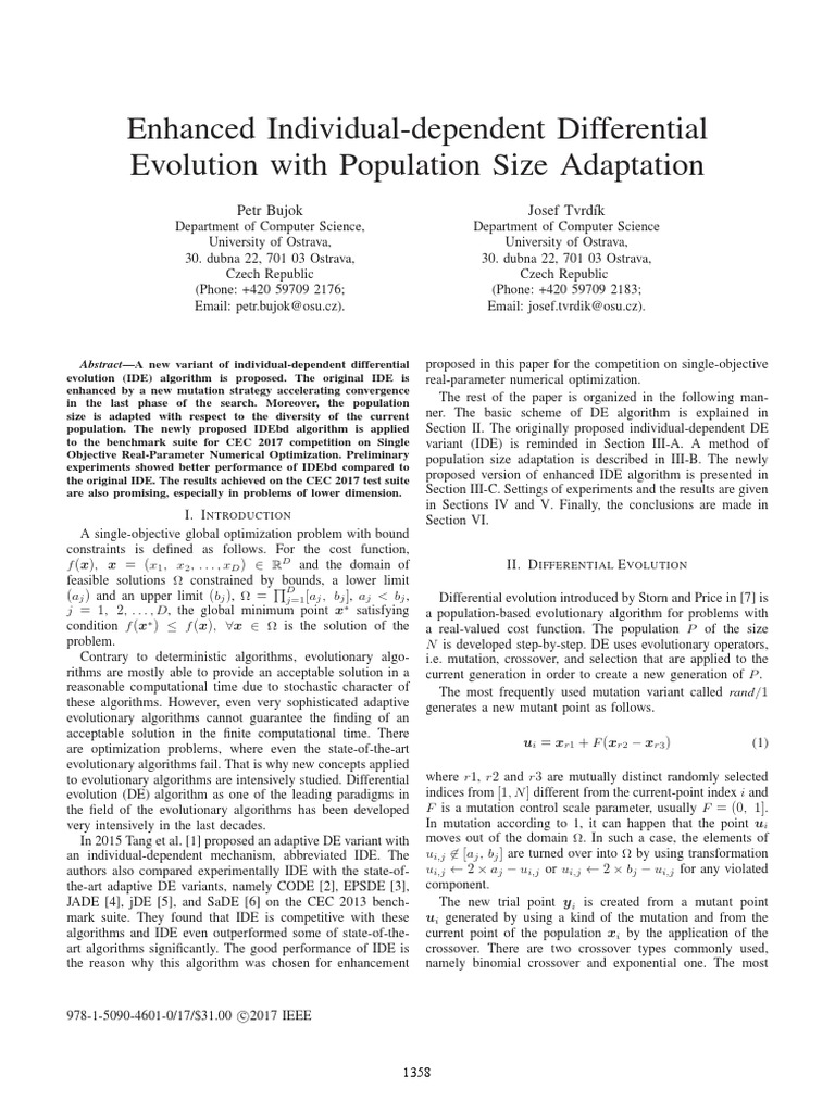 Enhanced IndividualDependent Differential Evolution With Population