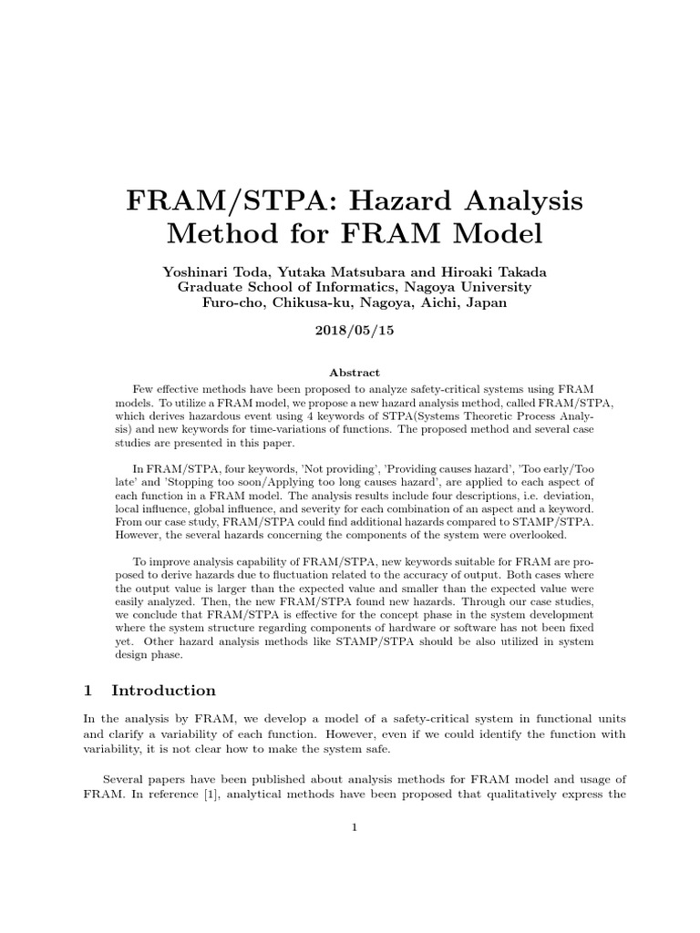FRAM/STPA: Hazard Analysis Method For FRAM Model | PDF | System | Hazards