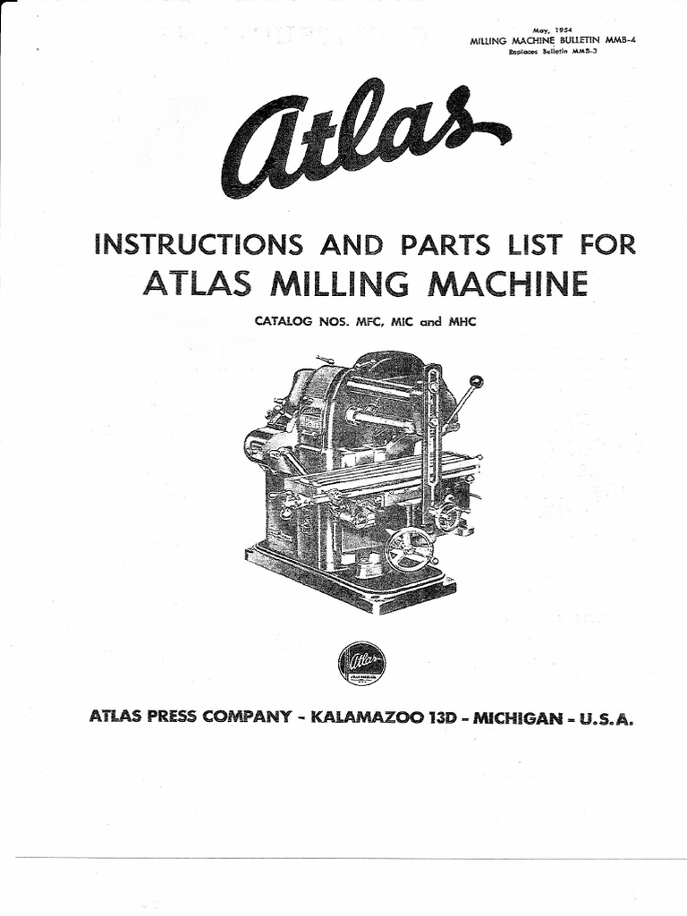 Atlas Milling Machine Instructions | PDF