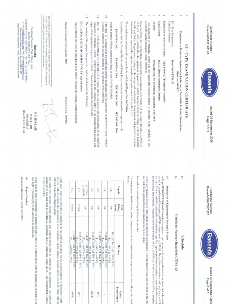 Baseefa 06 Atex 0123 | PDF