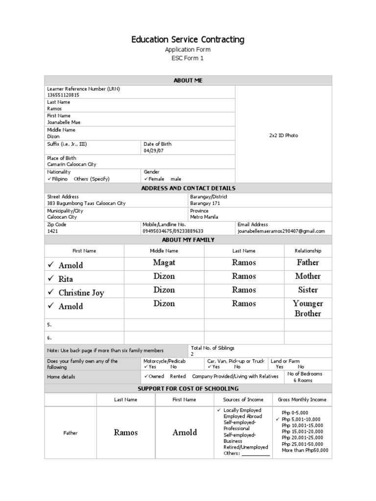 Education service contracting application form esc form 1 download
