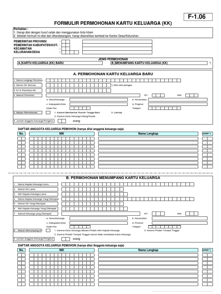 Formulir Permohonan Kk Form F 1 06