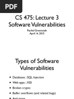 CS 475: Lecture 3 Software Vulnerabilities: Rachel Greenstadt April 14, 2015