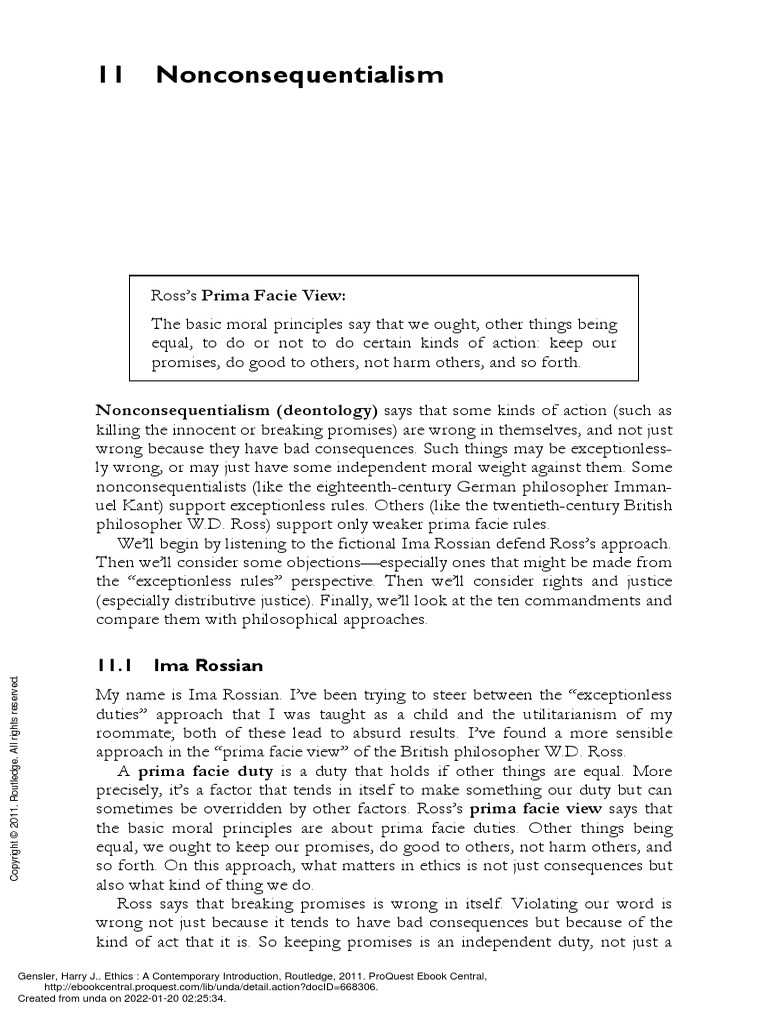 Ethics A Contemporary Introduction - (11 Nonconsequentialism) | PDF ...