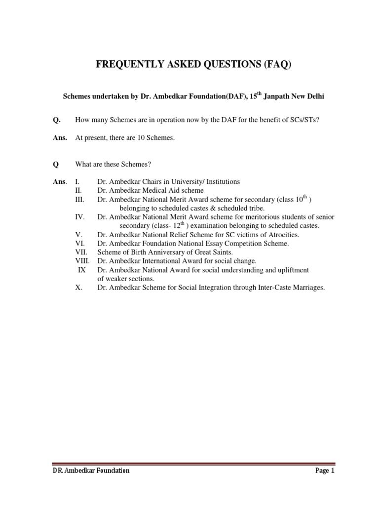 Frequently Asked Questions About the Schemes Undertaken by Dr. Ambedkar Foundation for the