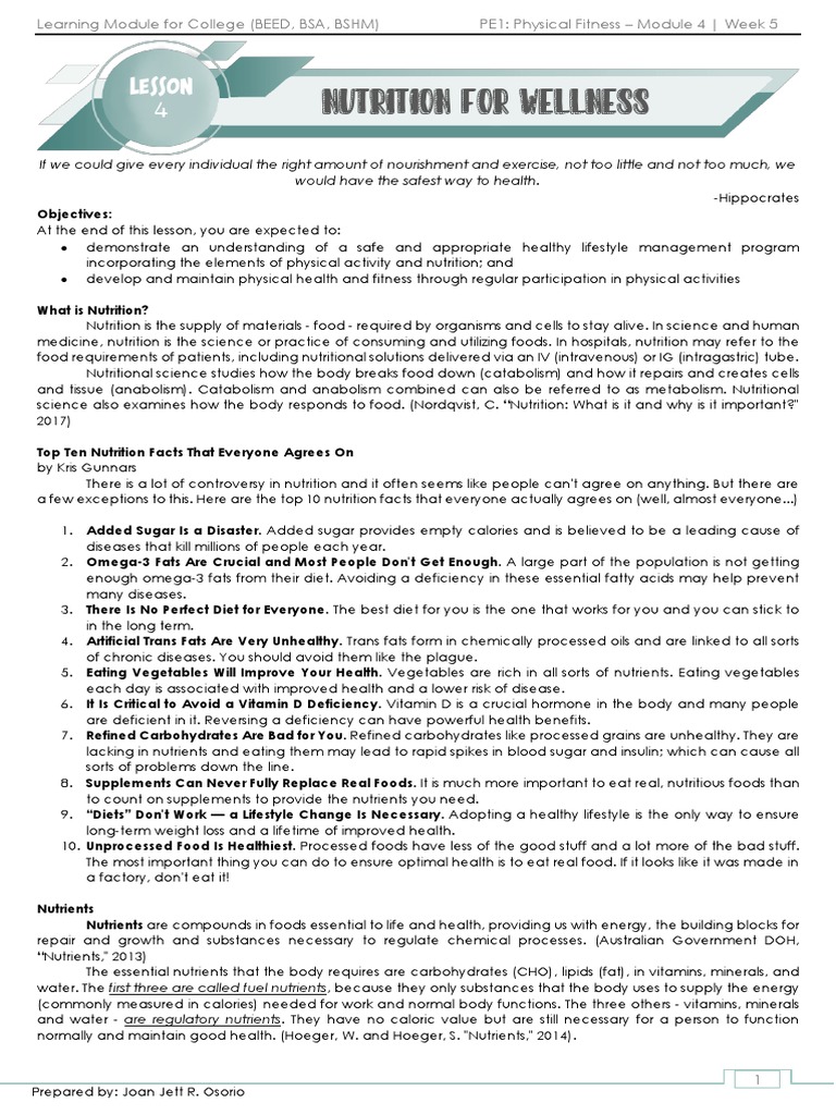 Nutrition and Fitness Module for College | PDF | Carbohydrates | Amino Acid