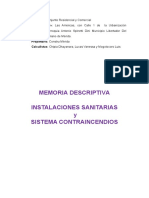 Memoria Descriptiva Proyecto Instalaciones Sanitarias