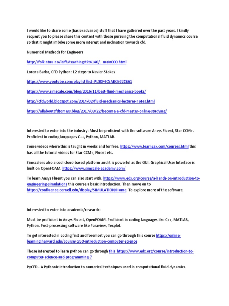 Free CFD Stuff PDF Computational Fluid Dynamics Matlab