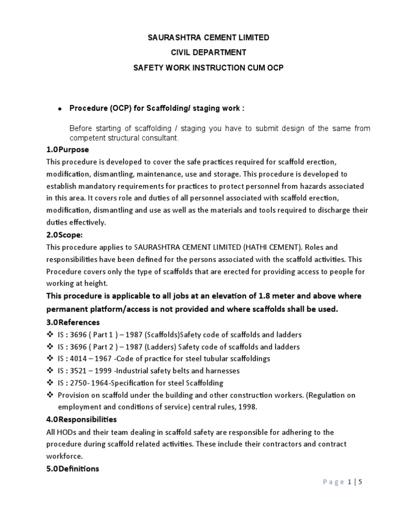 Safety Work Instruction and Operating Control Procedure for Scaffolding ...