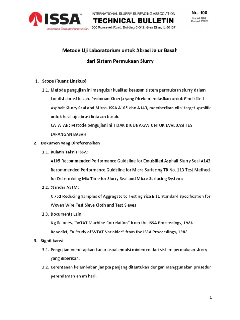 Test Method For Abrasion ISSA TB No. 100 | PDF